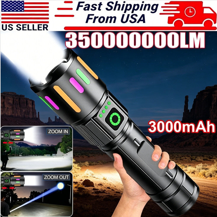 Rechargeable LED Tactical Flashlight 350000000 Lumens, Waterproof, Multi-Mode