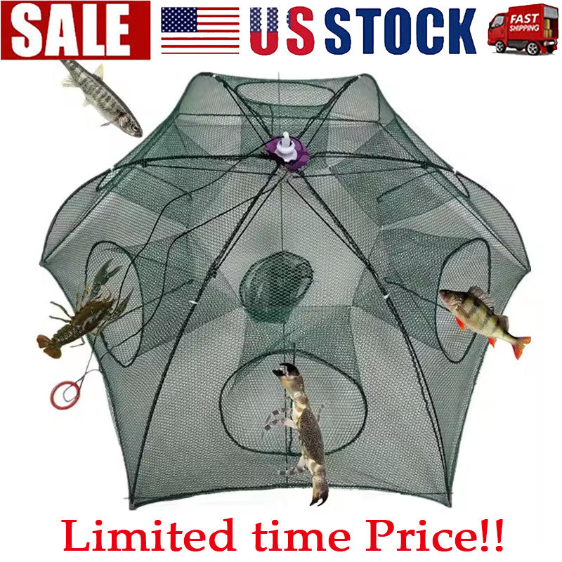 Foldable Fishing Bait Trap Crab Net Crawdad Shrimp Cage with Six Entrances