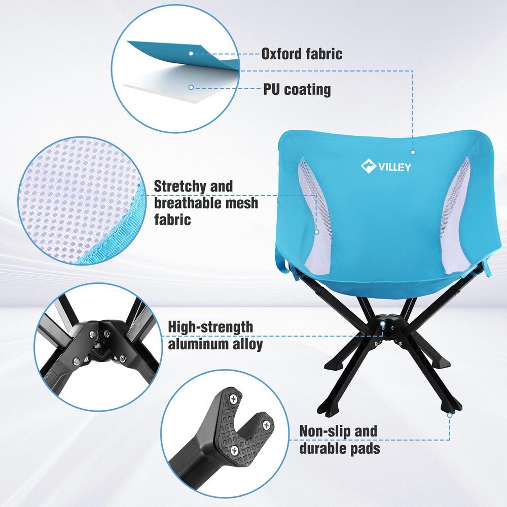 Portable Folding Camping Chair Lightweight Outdoor Seat for Beach Hiking 2-Pack