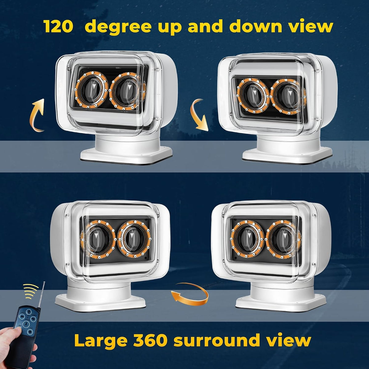 80W 5000LM LED Search Light for Trucks Marine Spotlight 360° Rotating White