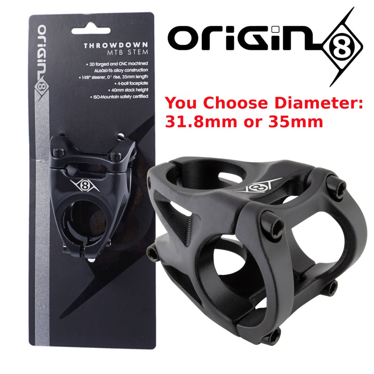 Bike Stem Bar Clamp - Black MTB Enduro Trail 35mm & 31.8mm