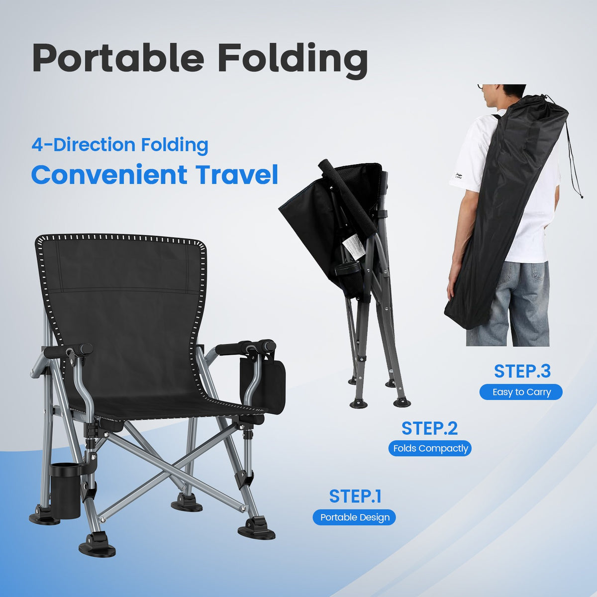 Heavy Duty Portable Camping Folding Chair with Cup Holder & Oversized Design