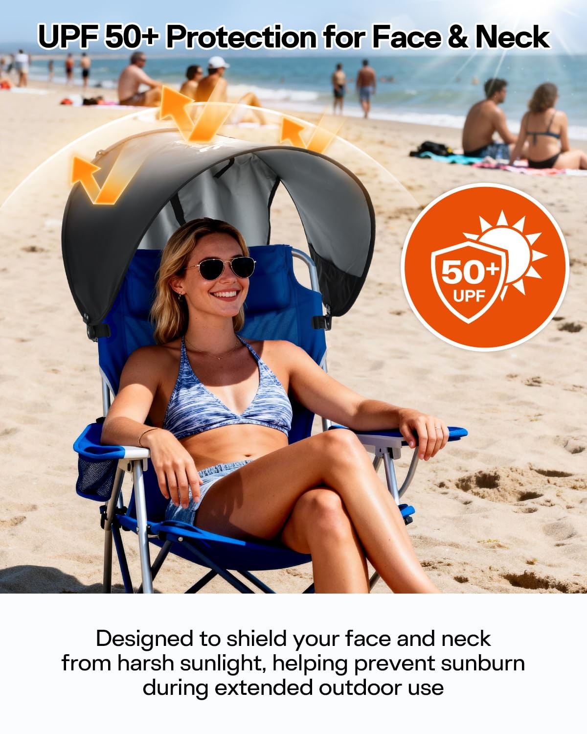 Universal UPF 50+ Sun Shade Canopy for Outdoor Chairs with Adjustable Angle & Back Flap