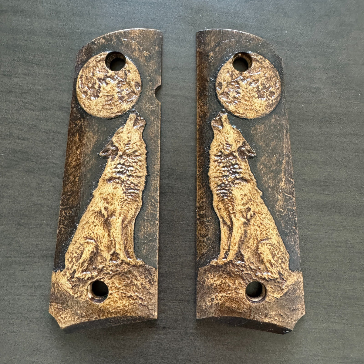 Full Size 1911 Wooden Grip Panels with Skull Embossed Texture - Custom Maple Handgun Grip