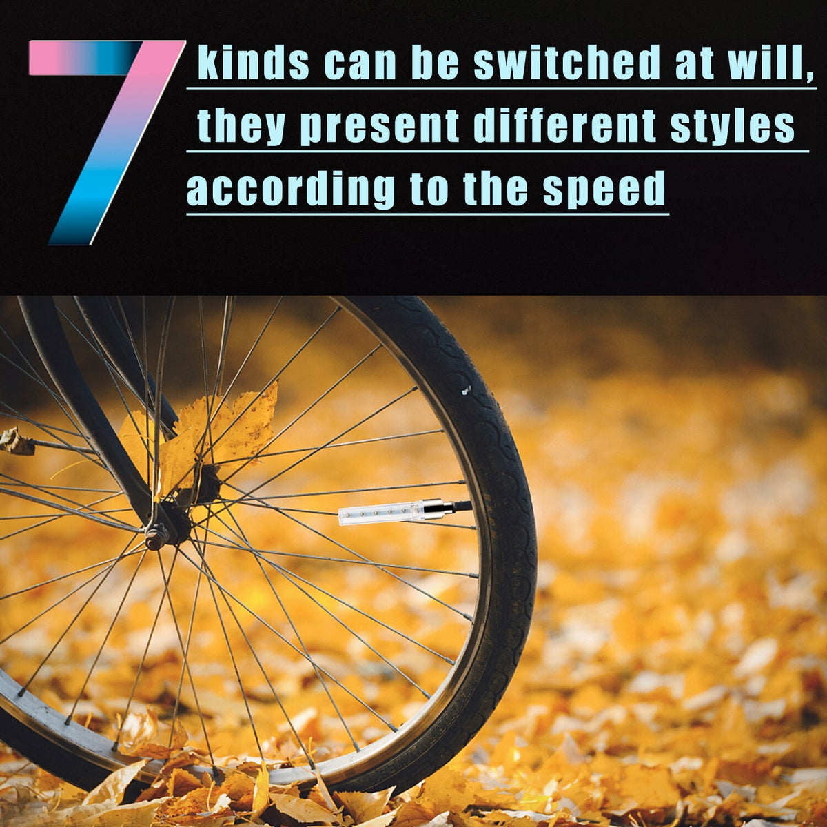 Waterproof LED Bicycle Rim Lights 2 Pack for Wheel Valve with 7 Modes