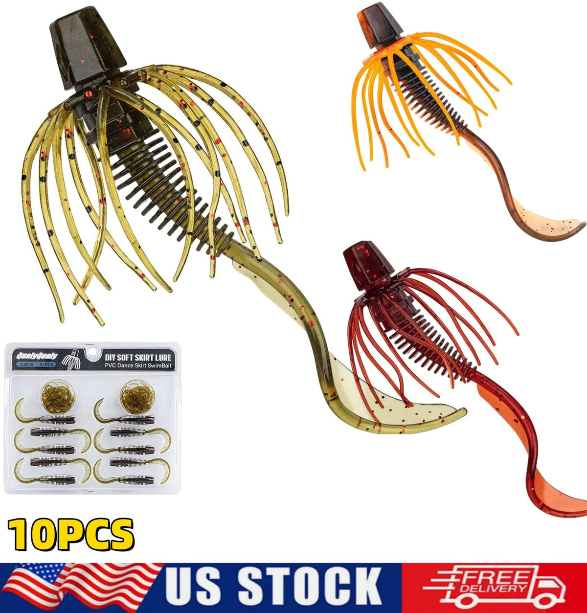 10-Pack Soft Plastic Fish Lures Kit - Realistic Swimbaits for Bass & Saltwater Fishing