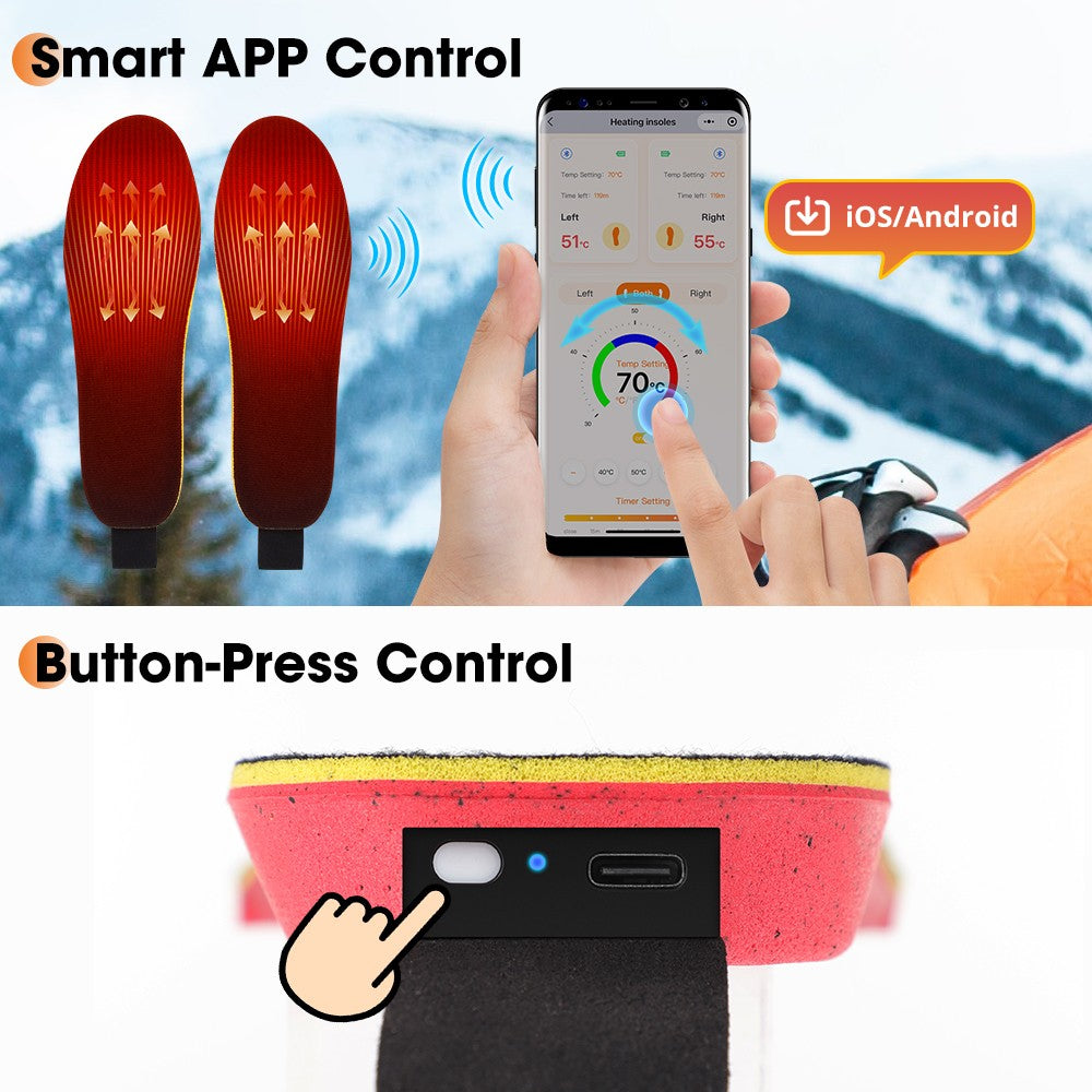 Rechargeable Heated Insoles for Men and Women - App Control Winter Foot Warmers