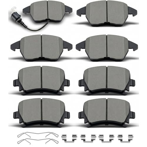 Front and Rear Ceramic Brake Pads with Clips for VW Jetta, Passat, Golf, Audi A3 TT