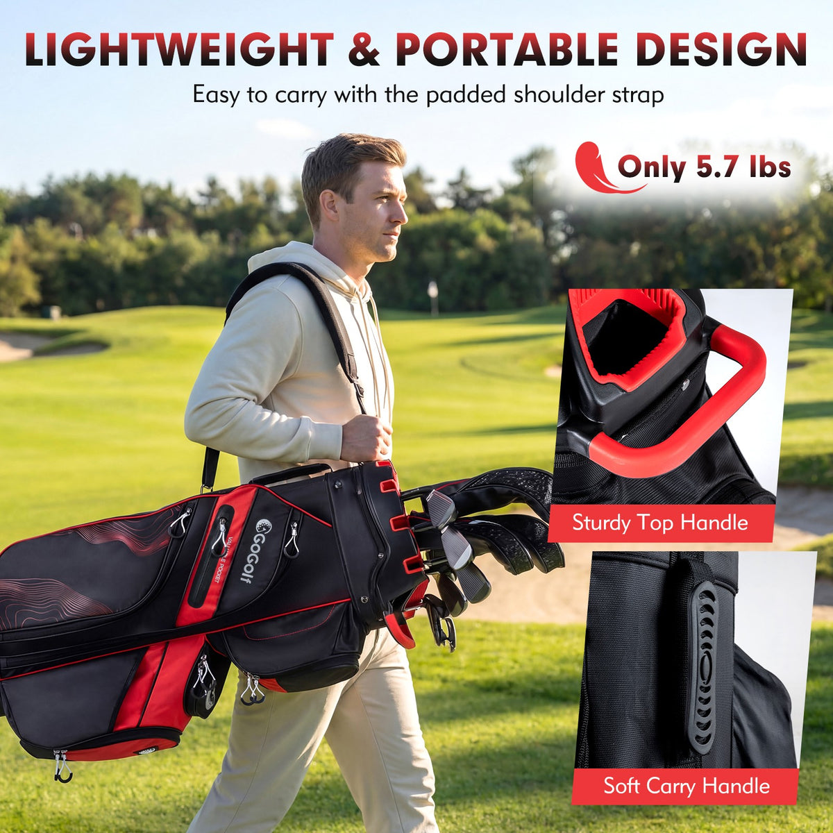Golf Cart Bag with 14-Way Full Length Dividers and Multiple Pockets