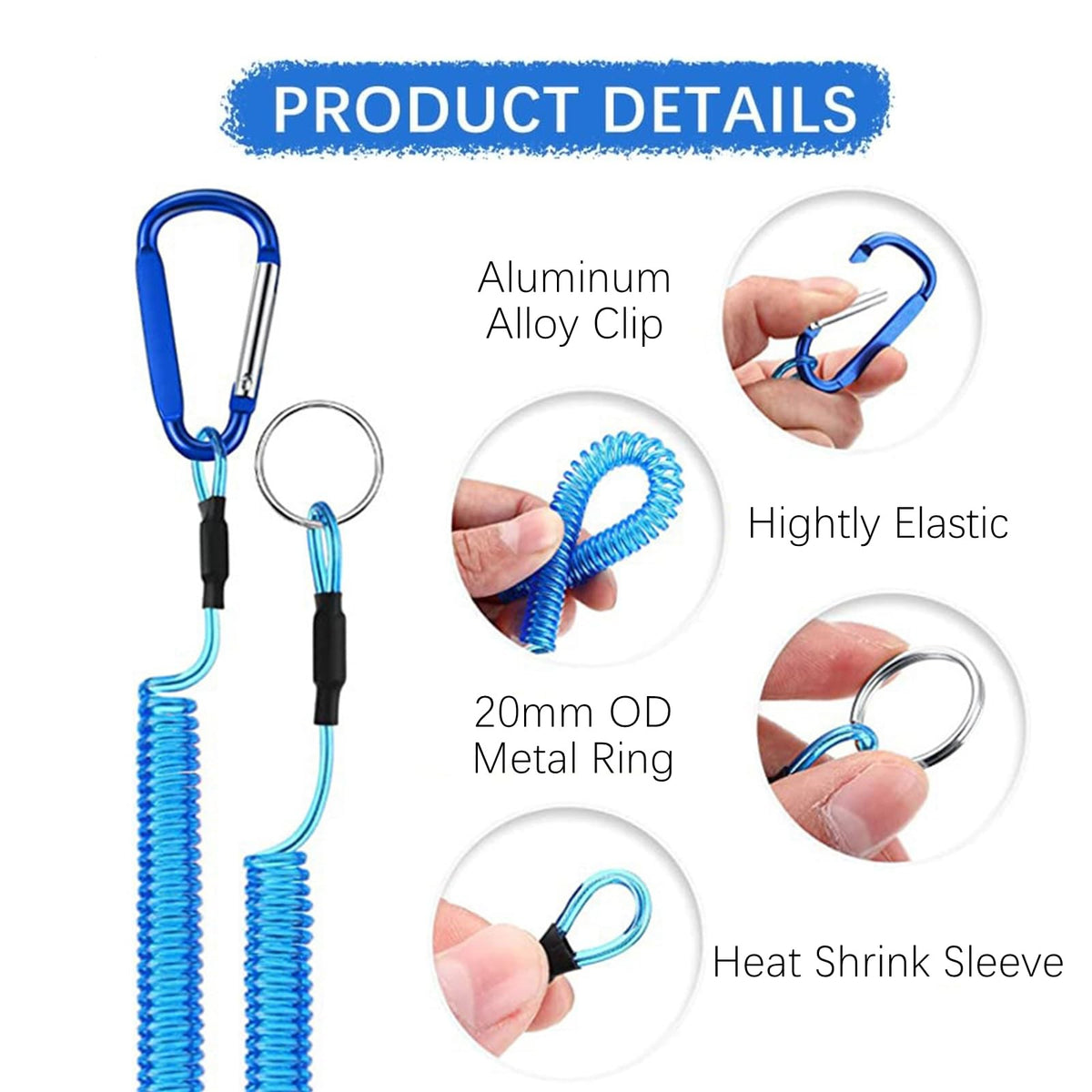 6 Pack Retractable Wire Key Lanyards with Alloy Hooks for Outdoor Activities