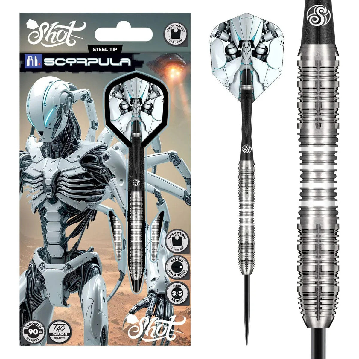 Dart Set 90% Tungsten 27g with Steel Tips – Shot Scorpula 3 Darts