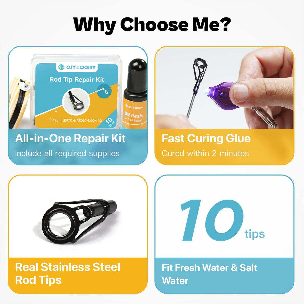 Fishing Rod Tip Repair Kit with Glue - Complete Replacement Supplies for Saltwater & Freshwater Rods