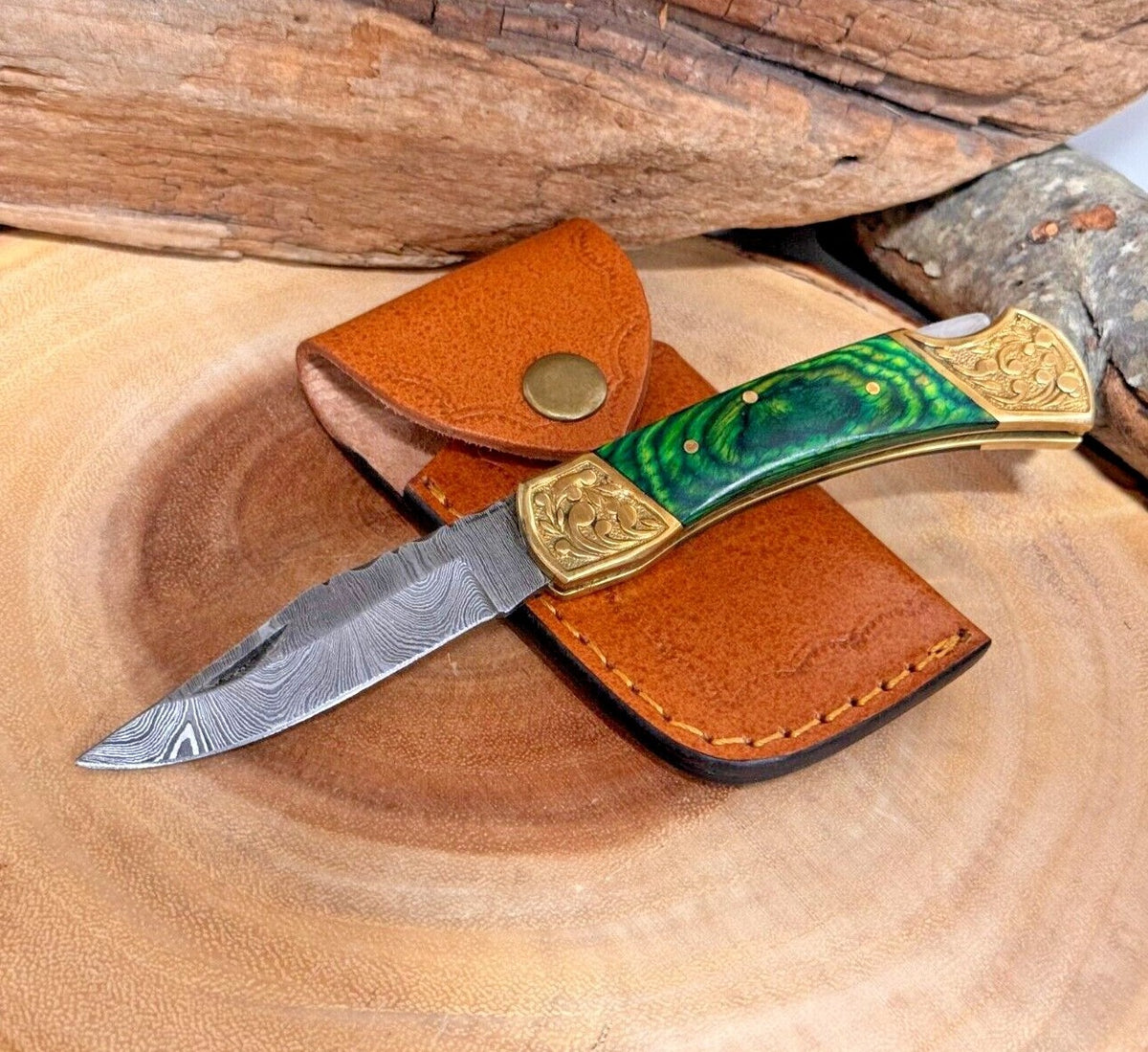Damascus Folding Pocket Knife with Small Defects Handmade, Multiple Variants