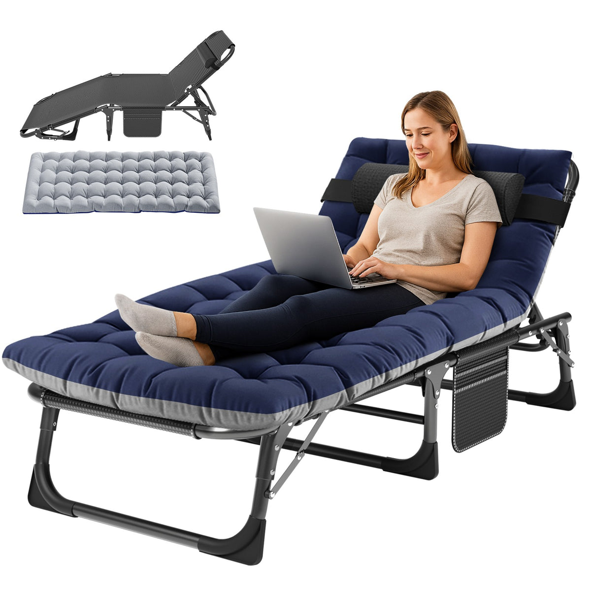 Heavy-Duty Camping Cot for Adults with Foldable Mattress and Adjustable Backrest