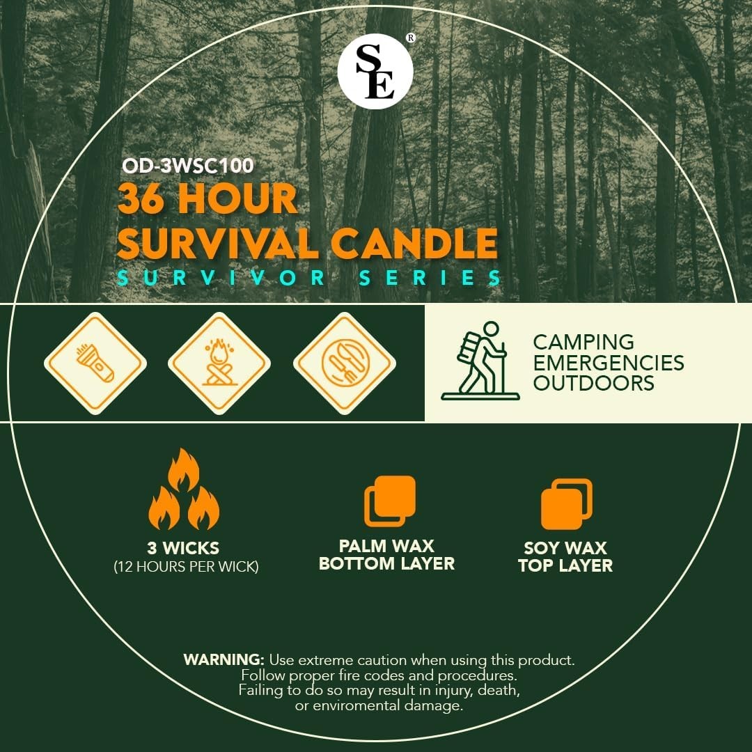 3-Wick Emergency Candle 36-Hour Long Burn Soy & Palm Wax Survival Light
