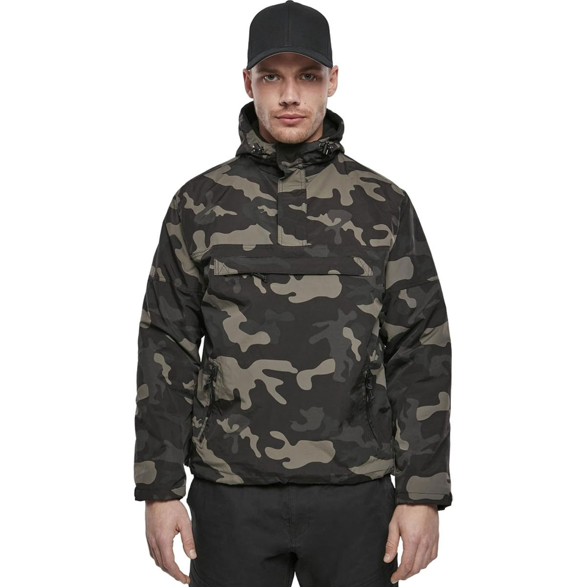 Men's Fleece-Lined Windbreaker Pullover with 1/4 Zip & Storm Flap