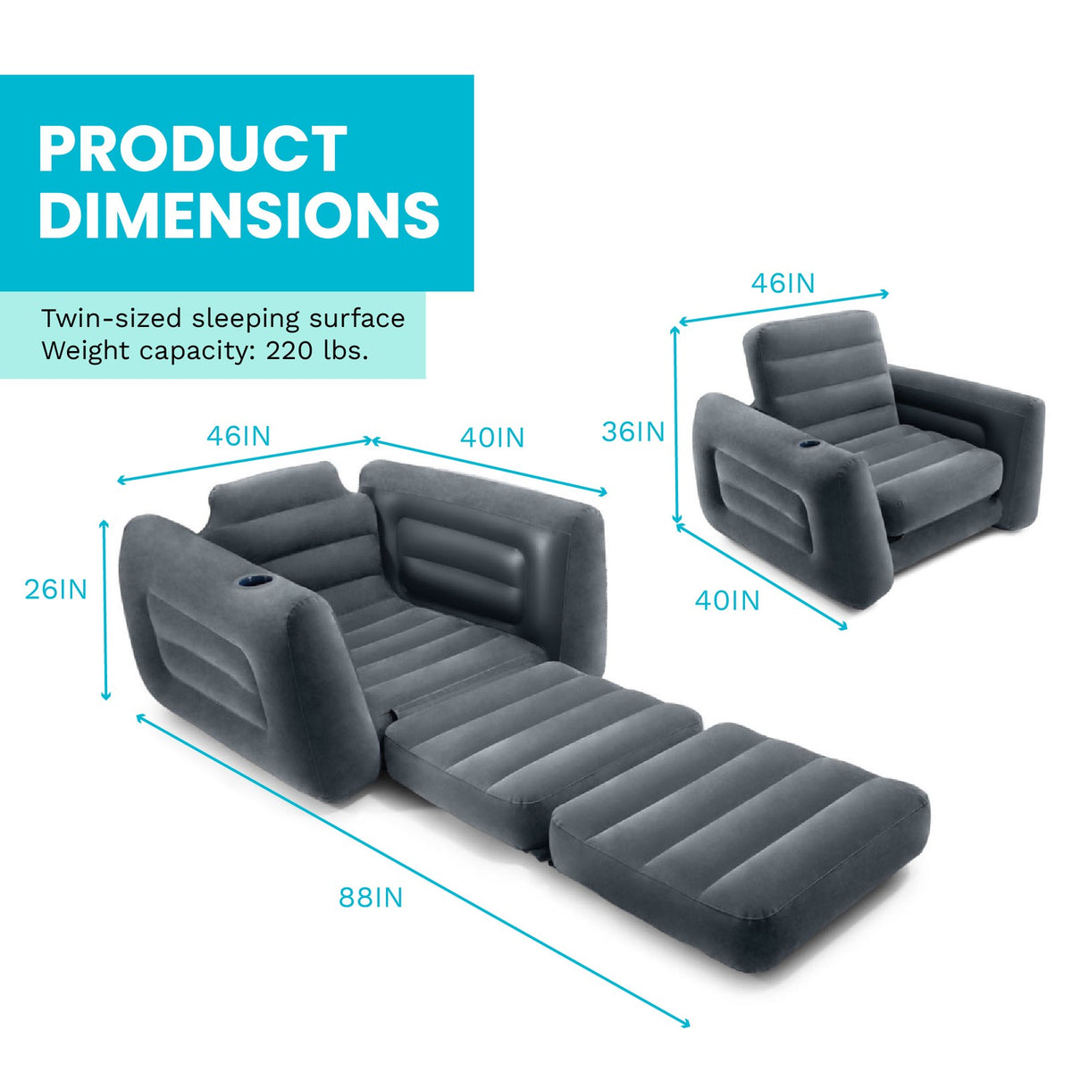 Intex Inflatable Pull-Out Sofa Chair and Twin Air Mattress 2 Pack