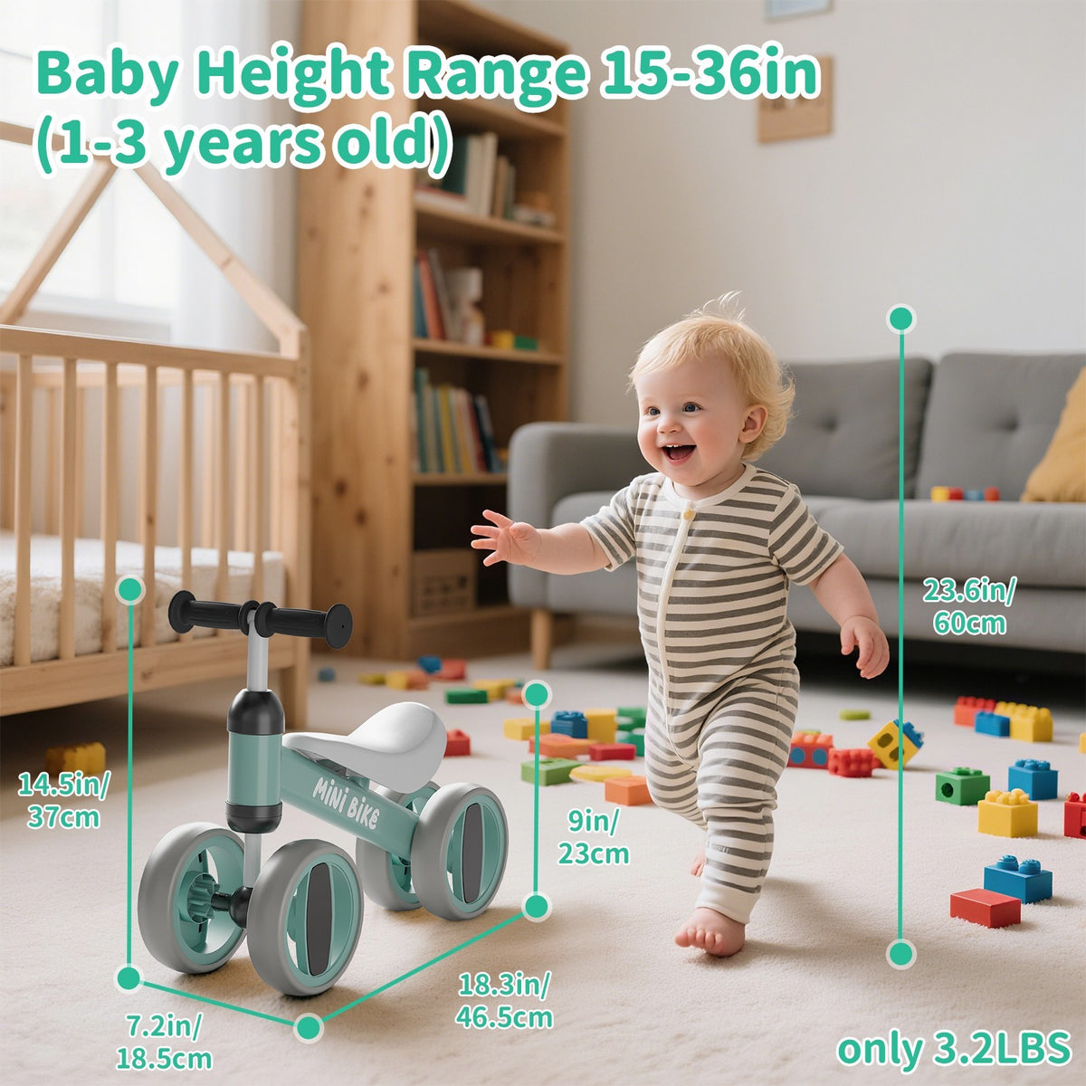 Baby Balance Bike for 12-36 Months Toddler Ride-On Gift with Safety Features