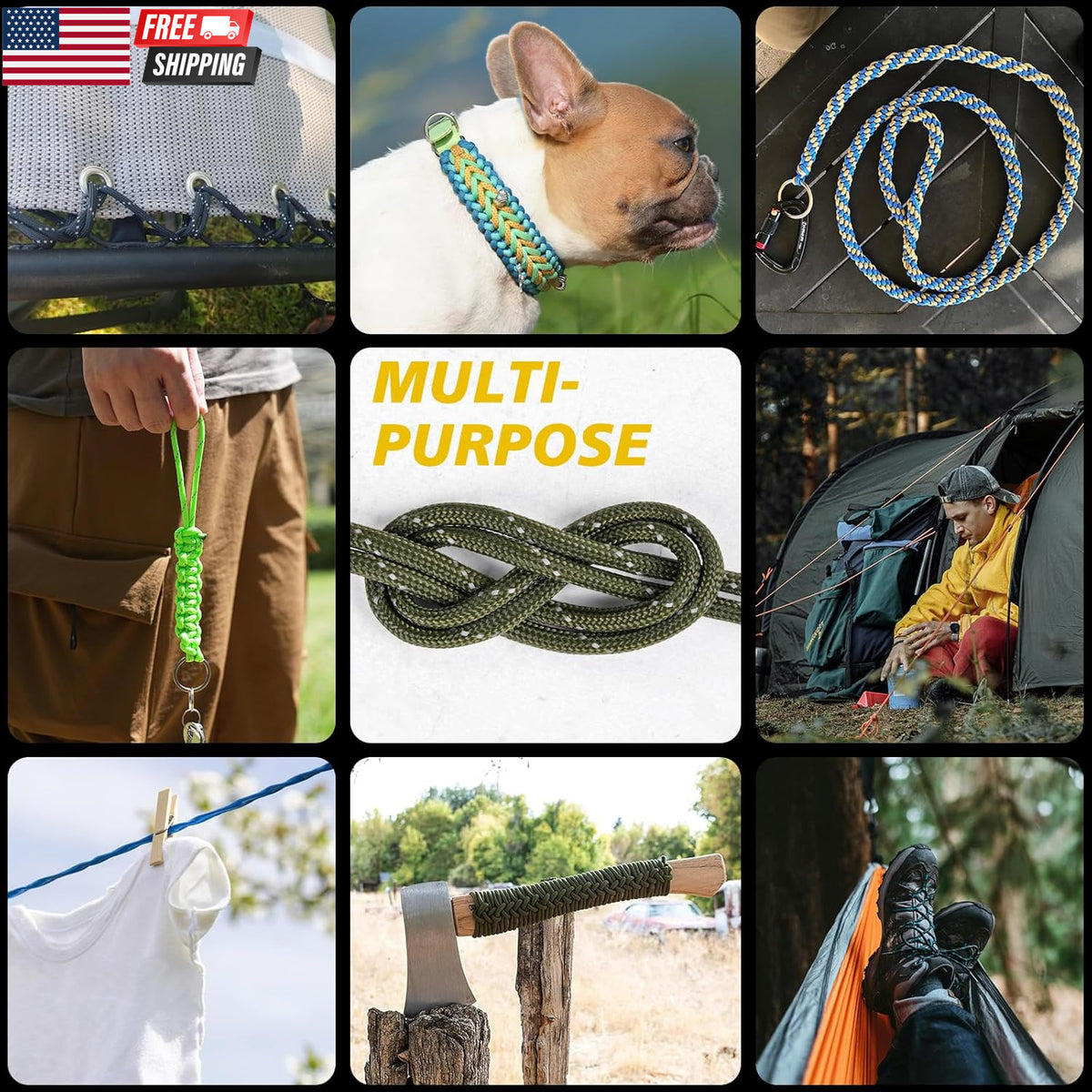 Reflective Paracord Rope 1000Lb - Tactical Camping Cord 4mm 50-1000Ft
