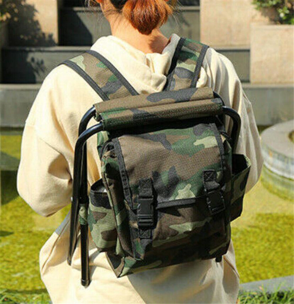 Folding Cooler Chair Backpack - Insulated Camping & Beach Stool