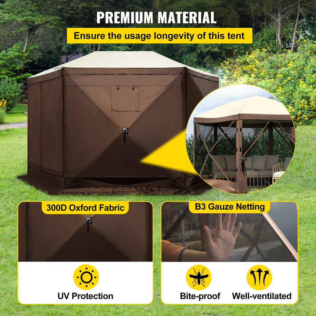 Portable 10x10 Pop-Up Camping Gazebo Shelter with Side Walls