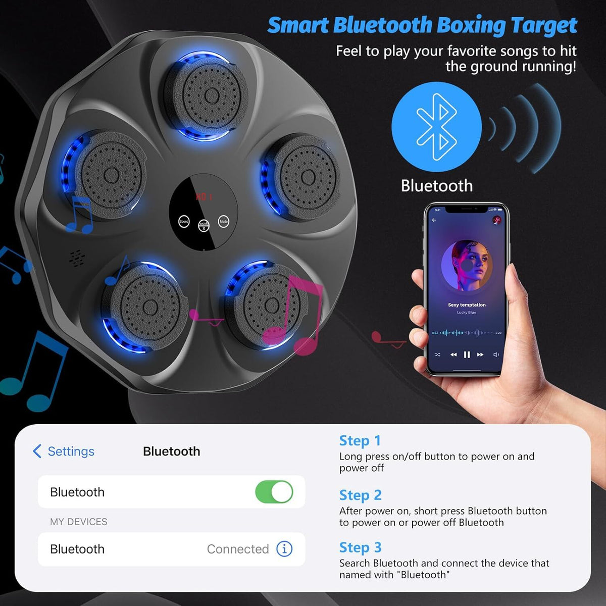 Music Boxing Machine with Boxing Gloves Wall Mount Bluetooth Trainer