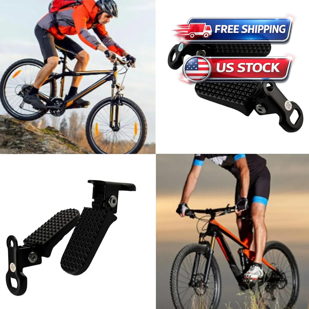 Mini Folding Bicycle Rear Foot Pegs for Mountain & E-Bikes - Aluminum, Non-Slip