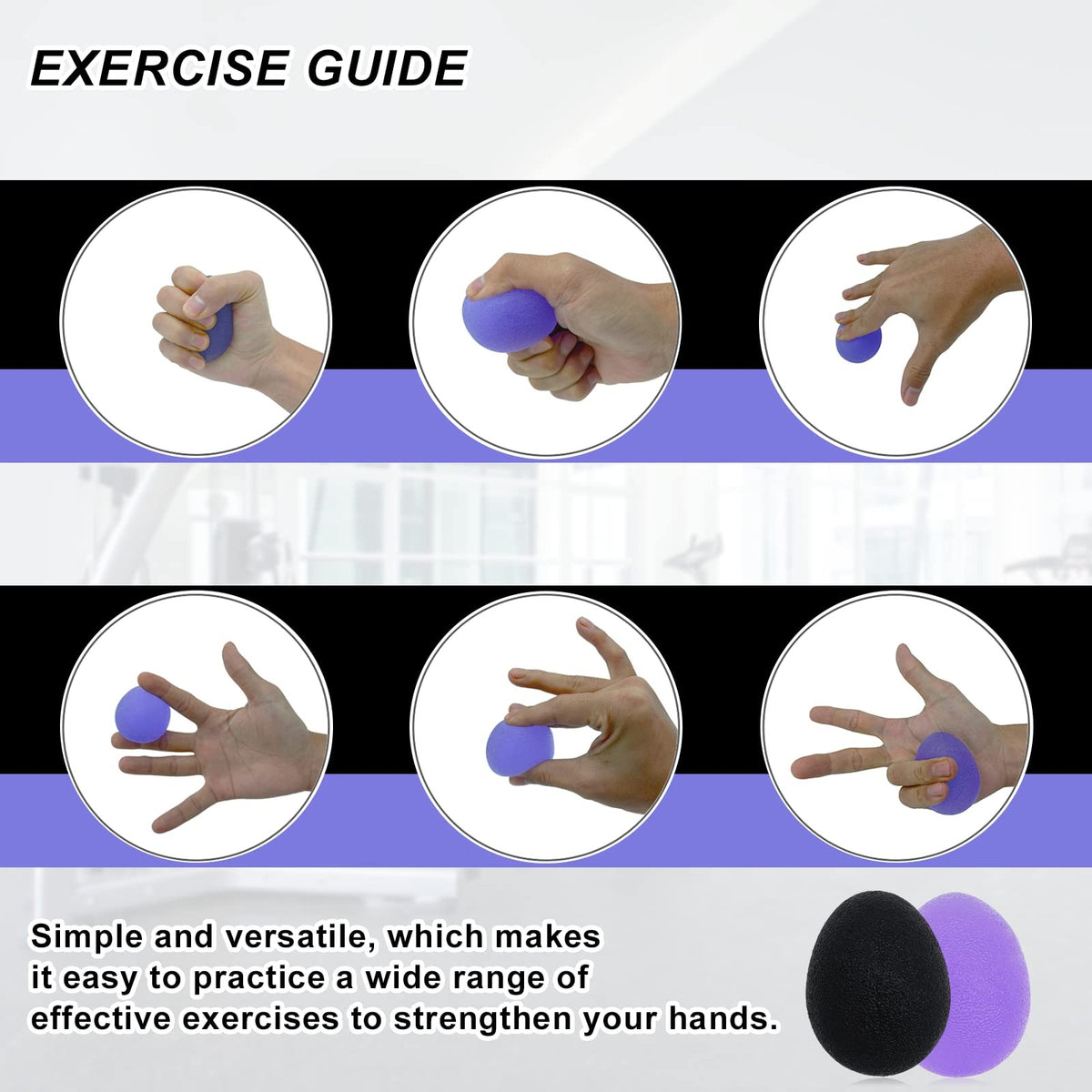 Adult Hand Stress Balls Set - Purple and Black Grip Exercisers for Stress Relief and Hand Therapy