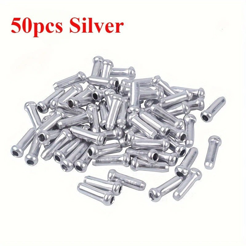 Bike Cable End Caps Aluminum Alloy 50PCS Silver Brake & Shifter Tips