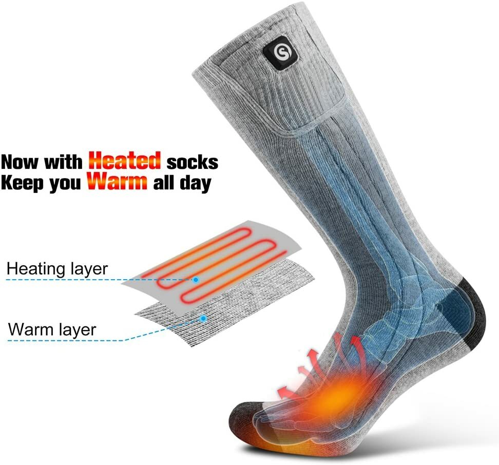 Rechargeable Heated Socks for Men Women - Thermal Electric Foot Warmer for Hiking Camping