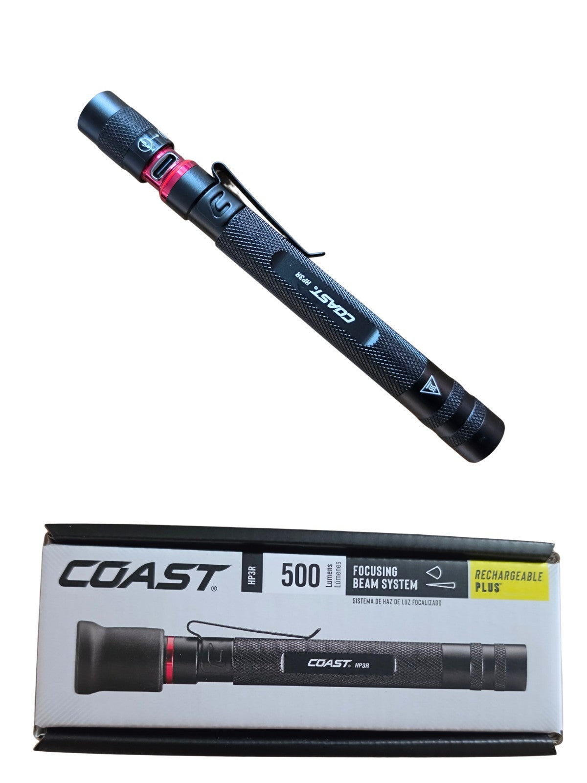 Rechargeable LED Penlight with Twist Focus - 500 Lumens, Compact Black