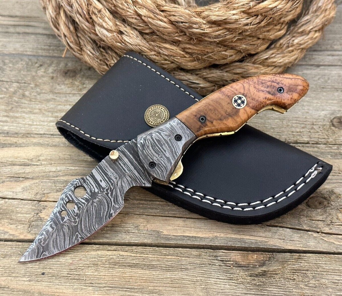 Damascus Folding Pocket Knife with Small Defects Handmade, Multiple Variants
