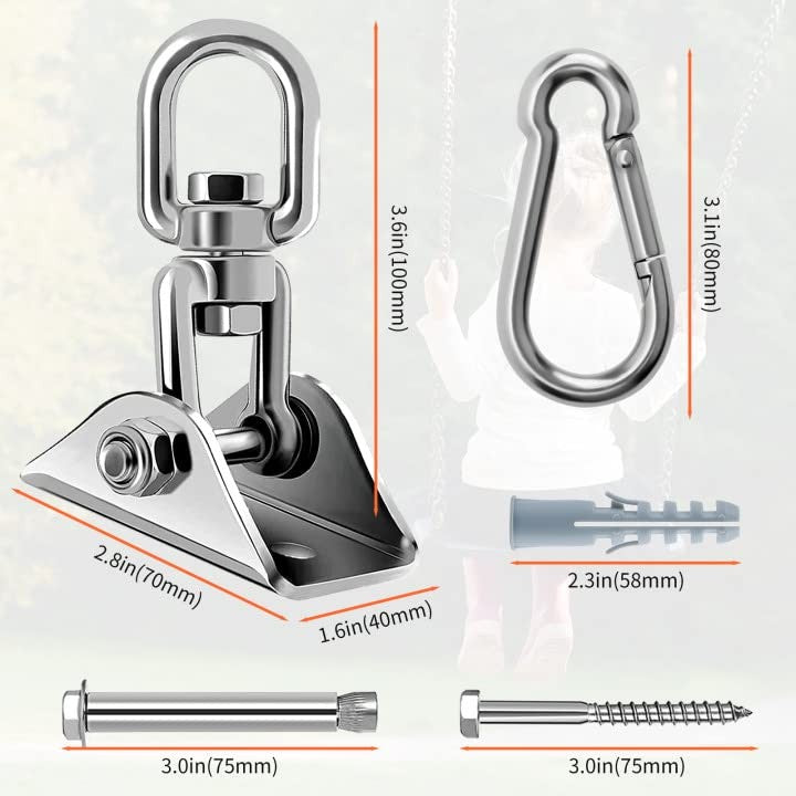 Heavy Duty 360° Rotating Hammock Hanging Kit - Stainless Steel Hooks 1000 lb Capacity