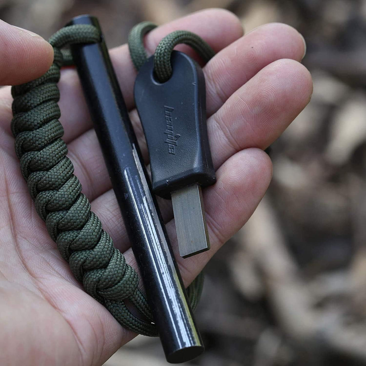 4-Inch Ferrocerium Fire Starter with Paracord and Striker - Survival Tool