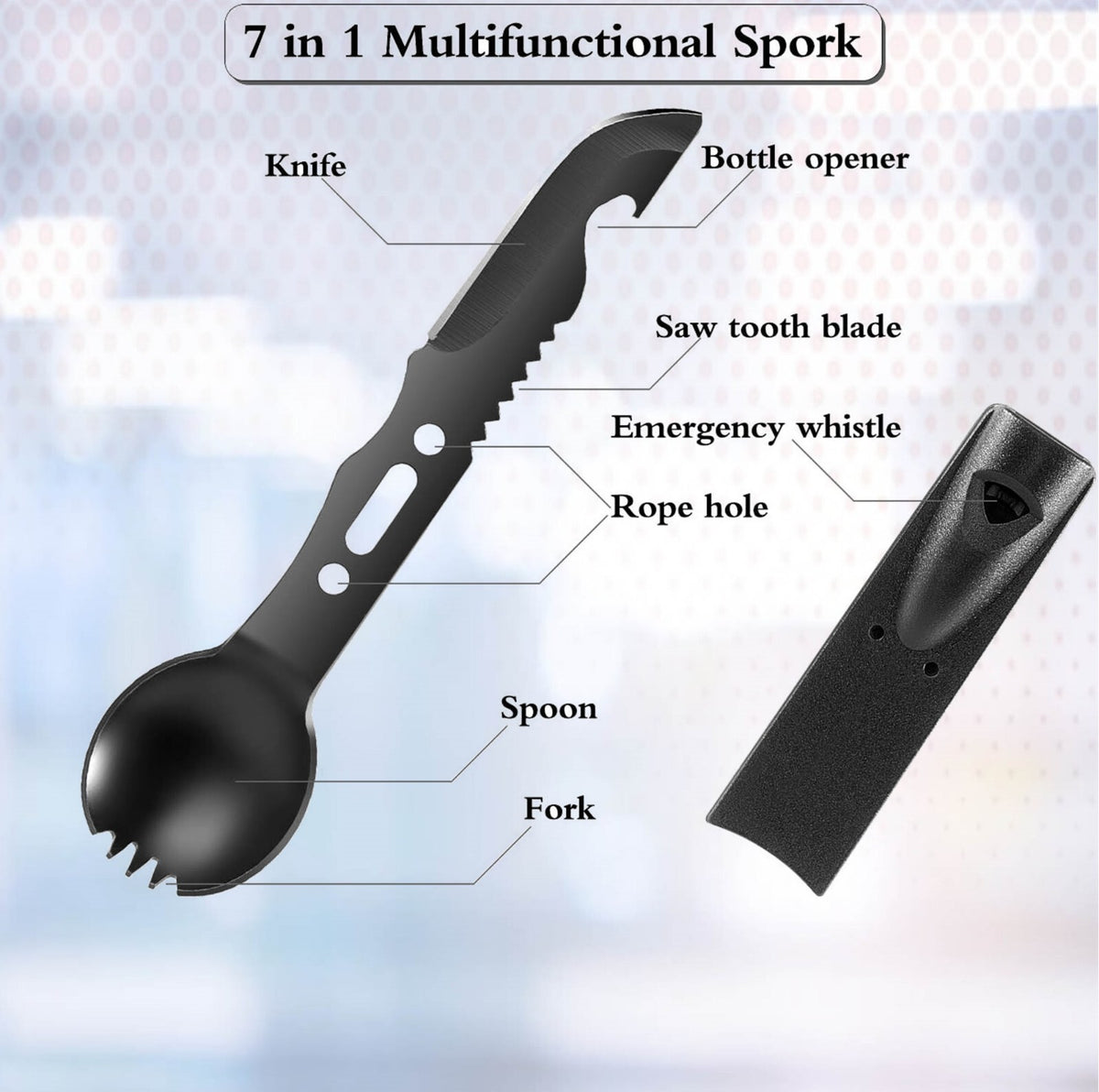 7-in-1 Stainless Steel Camping Utensil Set Multi-Tool for Hiking & Survival