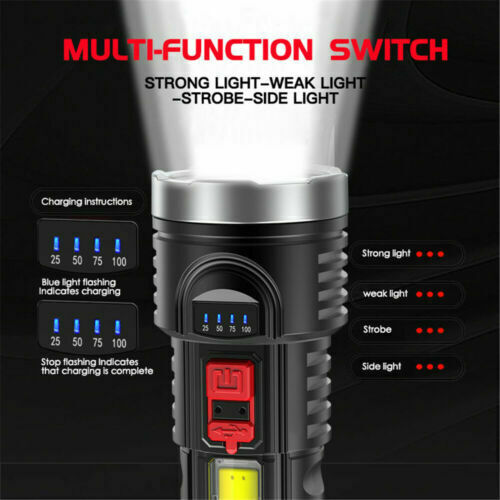Super Bright Tactical LED Flashlight with USB Rechargeable Battery