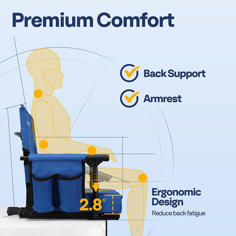 Portable Stadium Bleacher Seat with Cup Holders & Shoulder Strap - Comfortable & Foldable