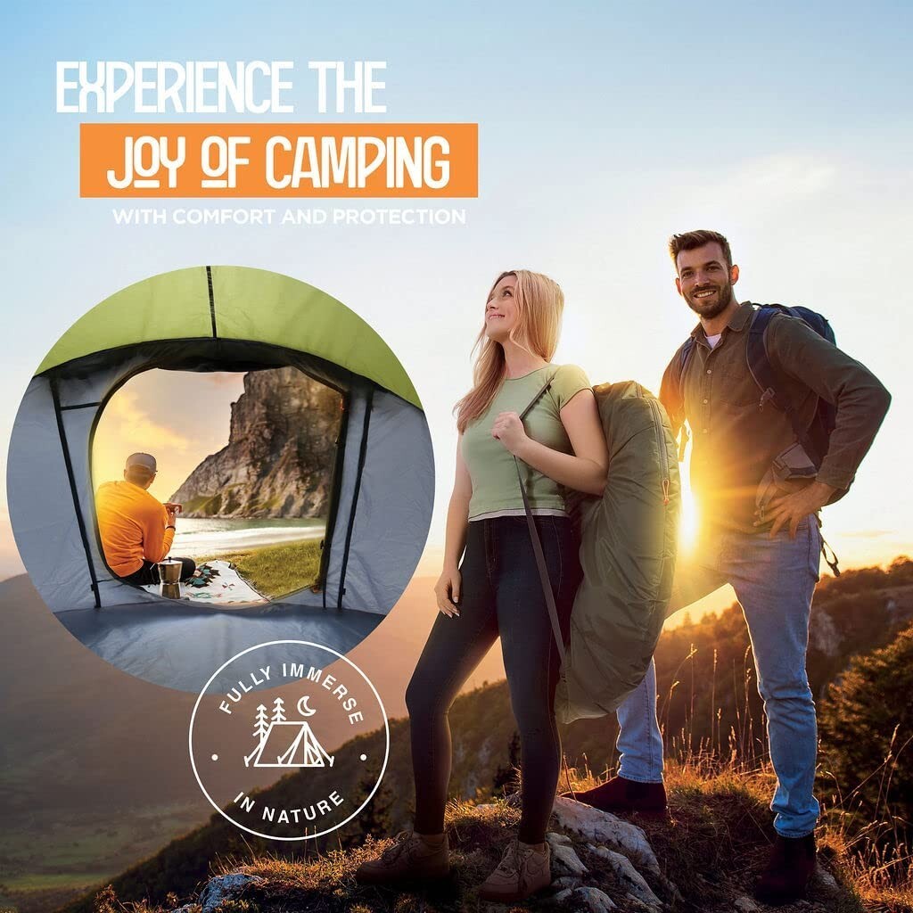 4-Person Pop-Up Camping Tent Waterproof UPF50+ Easy Setup with 2 Doors