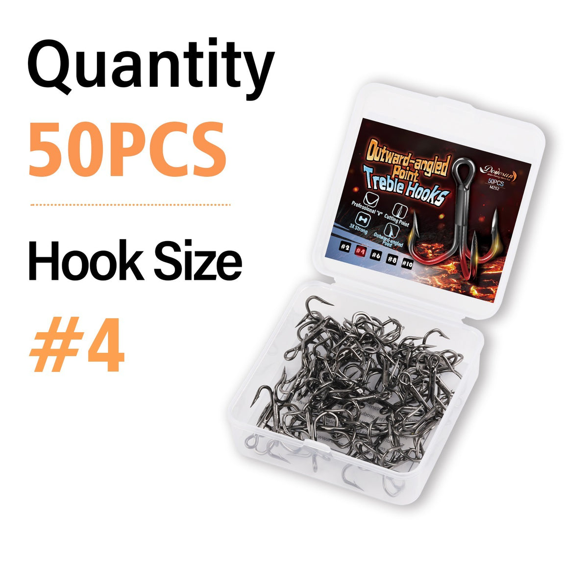 50pcs High Carbon Steel Treble Hooks Outward-Angled Point Fishing Hooks - Strong & Corrosion-Resistant