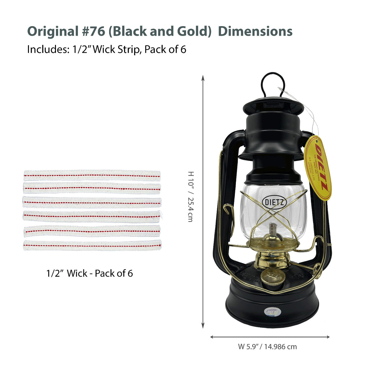 Oil Lantern with Black and Gold Finish, 8 Candlepower, 10-Inch Portable Camping Light