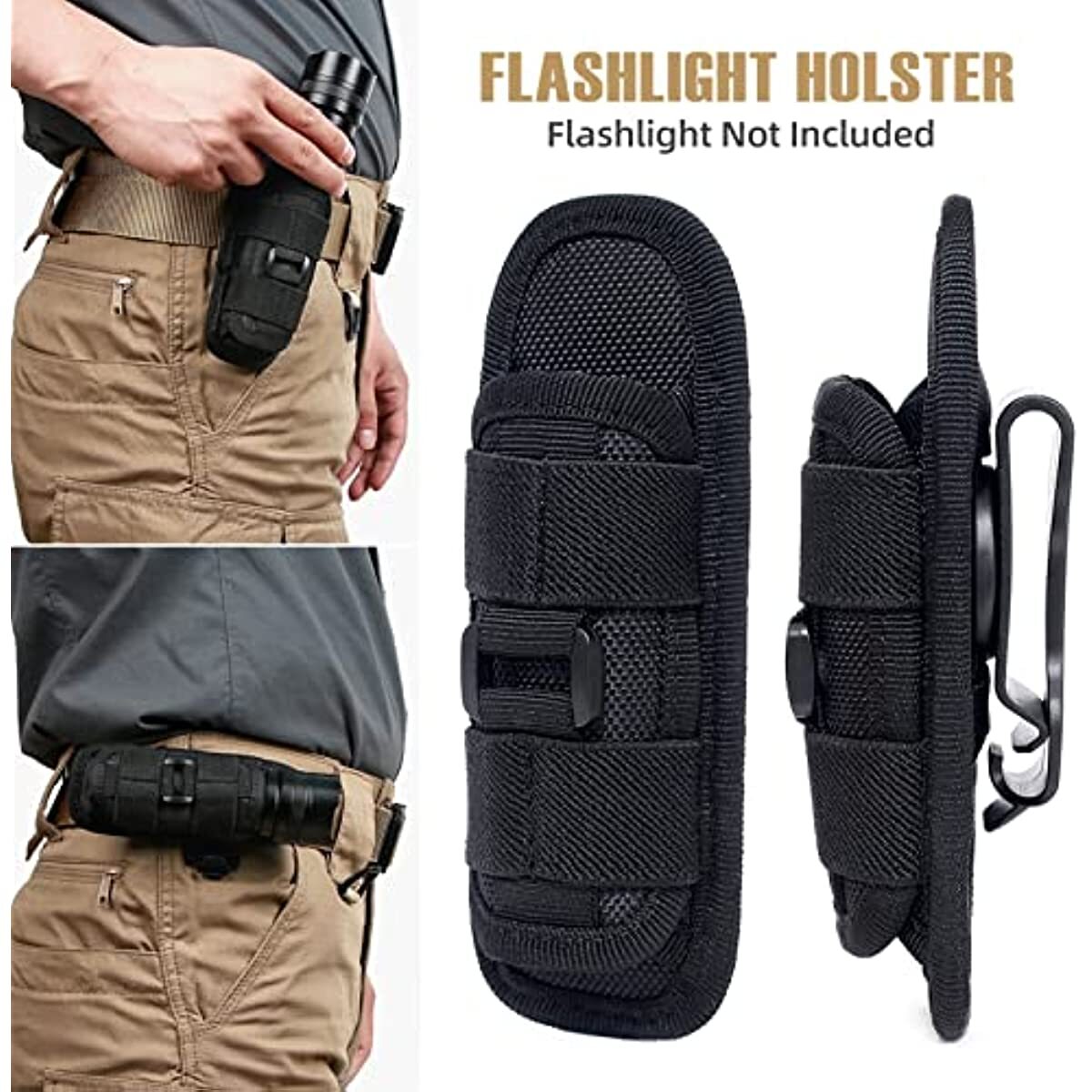 Tactical Flashlight Holster with Rotatable 360° Clip Belt Pouch for Outdoor Use