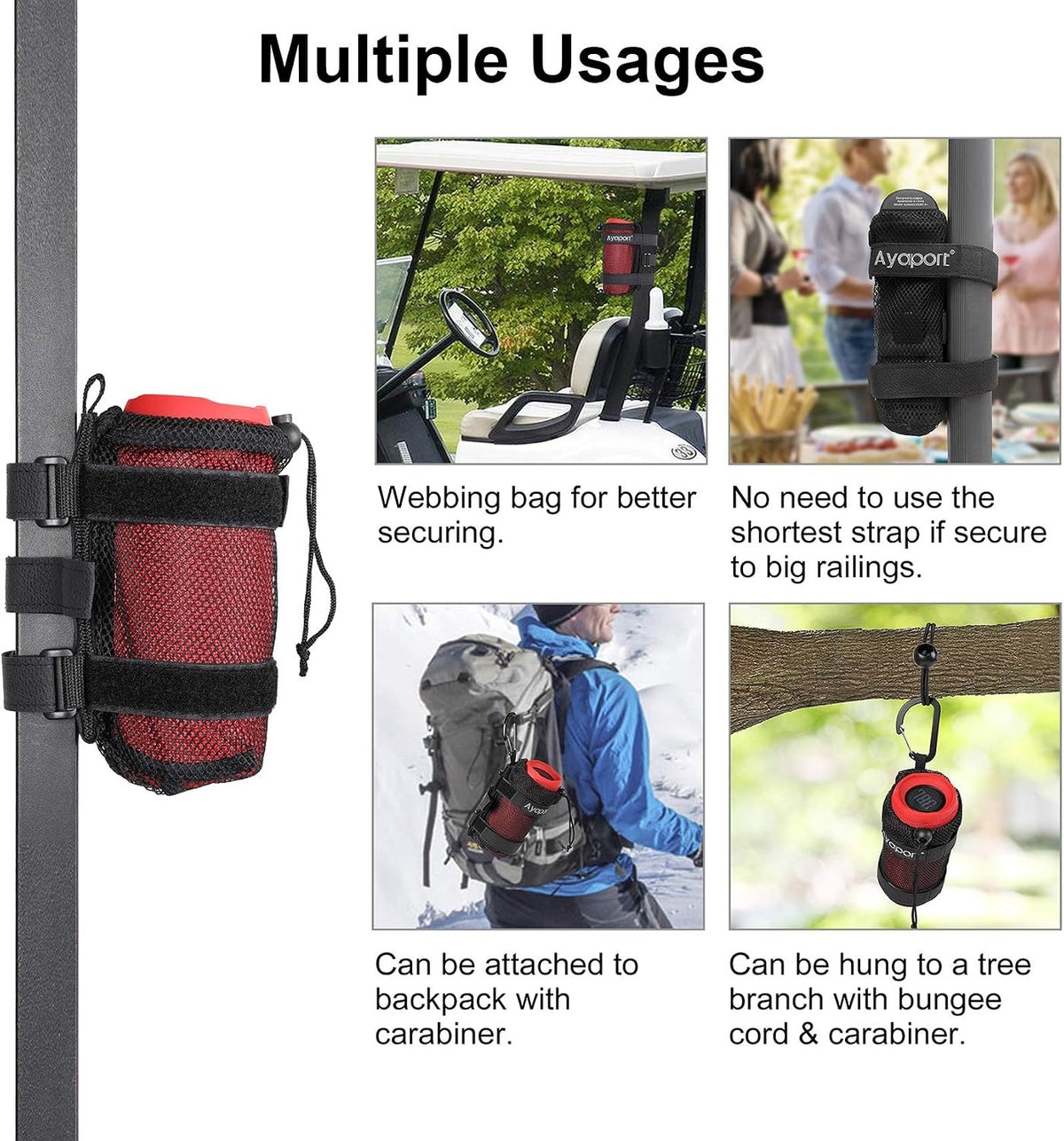 Golf Cart Speaker Mount Holder with Straps for Portable Sound Bars