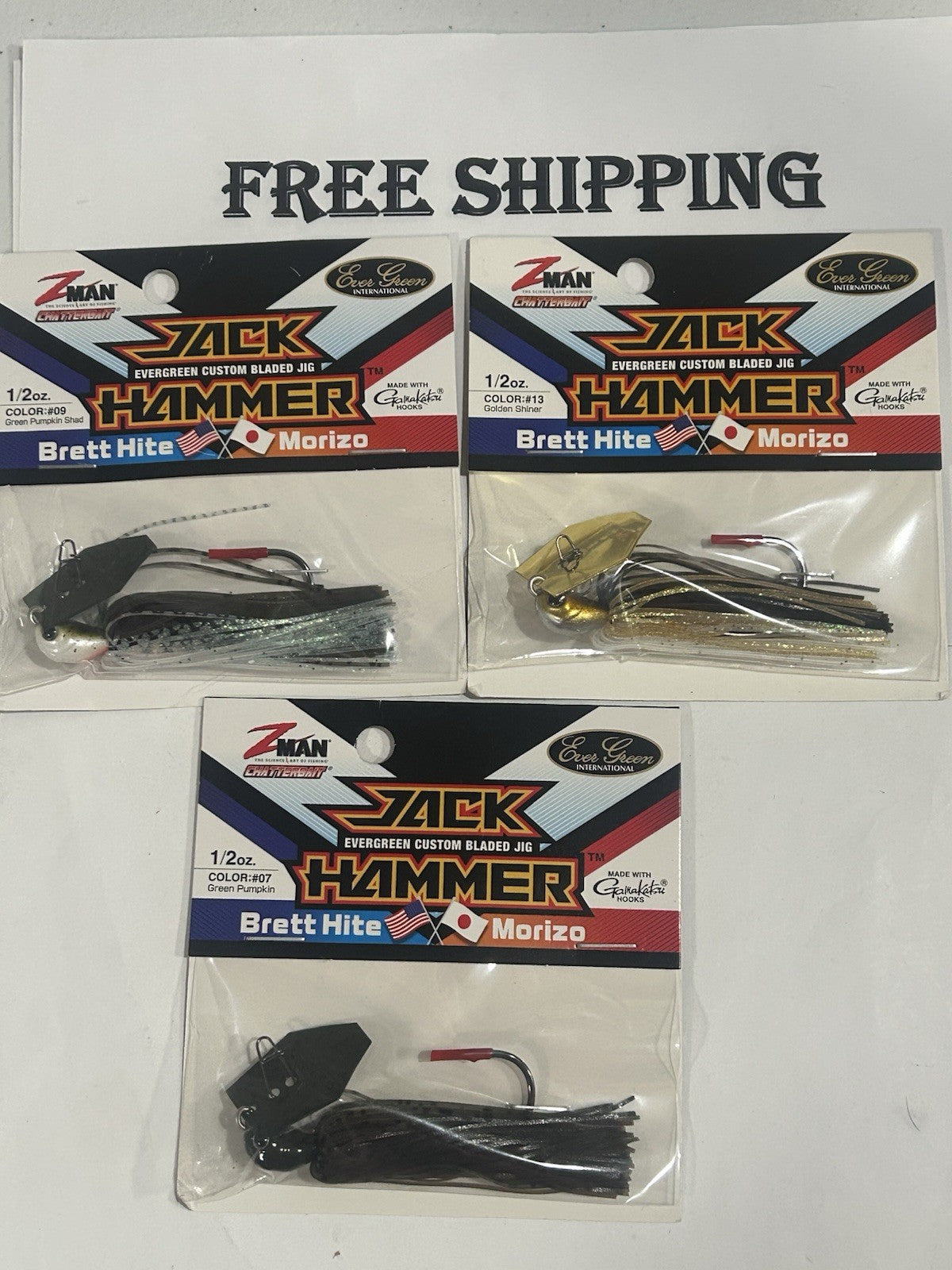 3-Piece Fishing Chatterbaits Set - 1/2 Oz Jack Hammer Lures in Different Colors