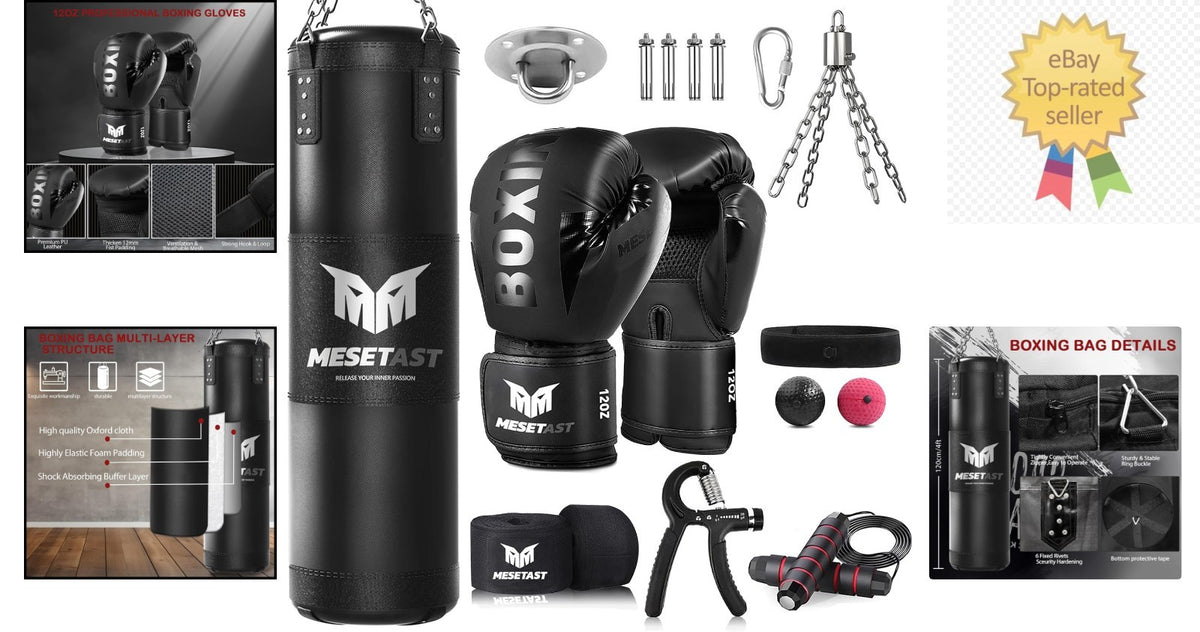 Heavy Boxing Bag Set with Shock Absorbing Gloves - 4ft Training Equipment
