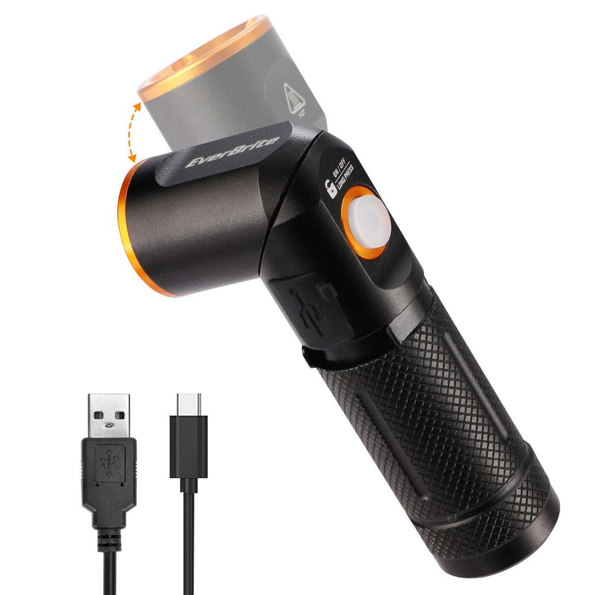 600 Lumens Tactical LED Flashlight with 90° Rotating Head, Magnet & Rechargeable Battery