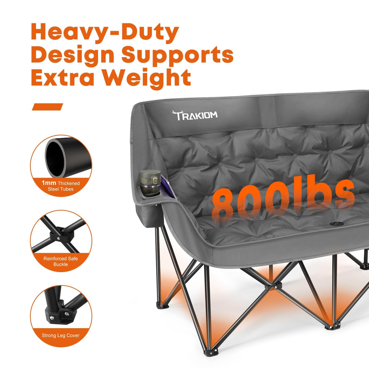 Heavy Duty 2-Person Camping Loveseat Folding Chair with Carry Bag