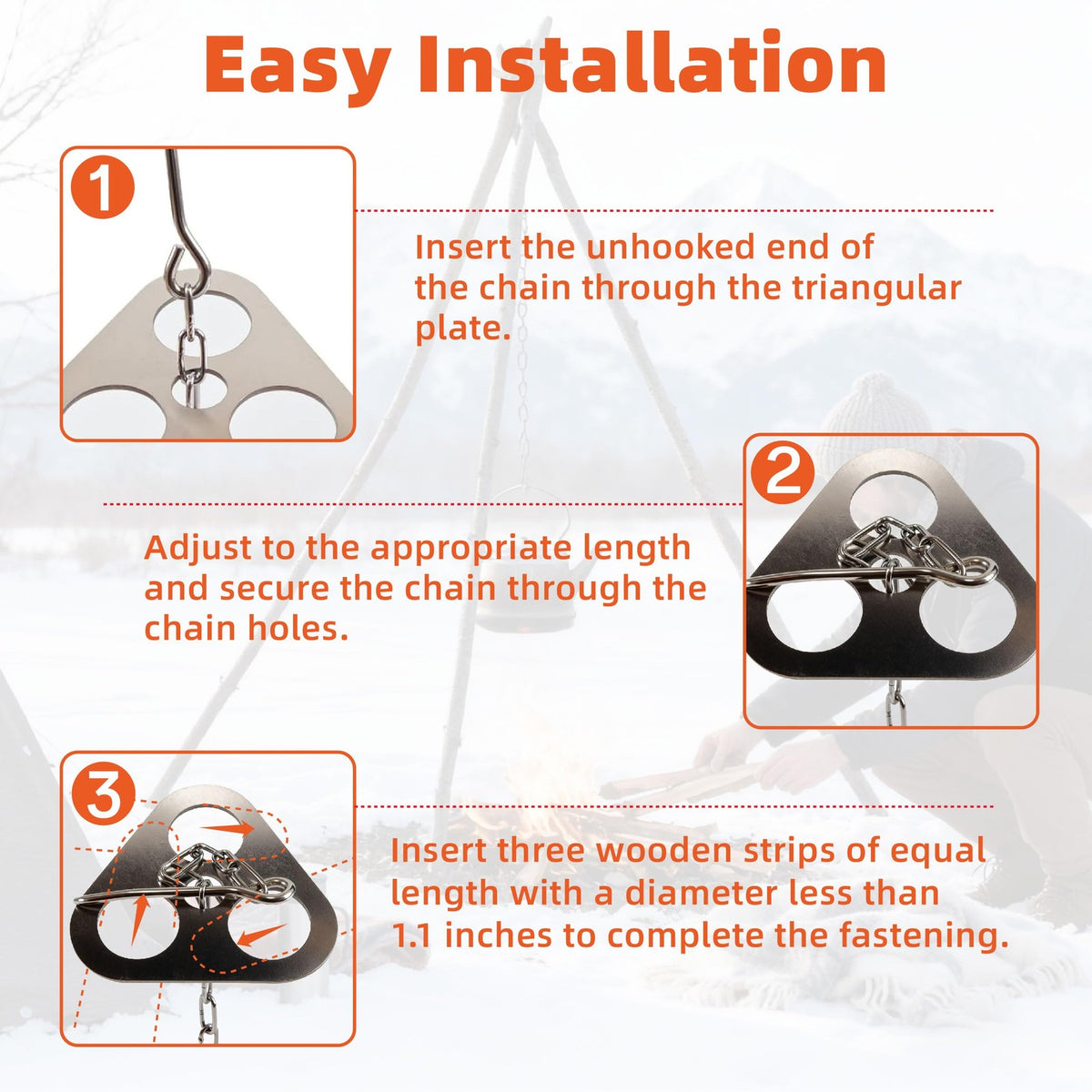 Stainless Steel Camping Tripod Plate for Outdoor Cooking and Fire Pit Support