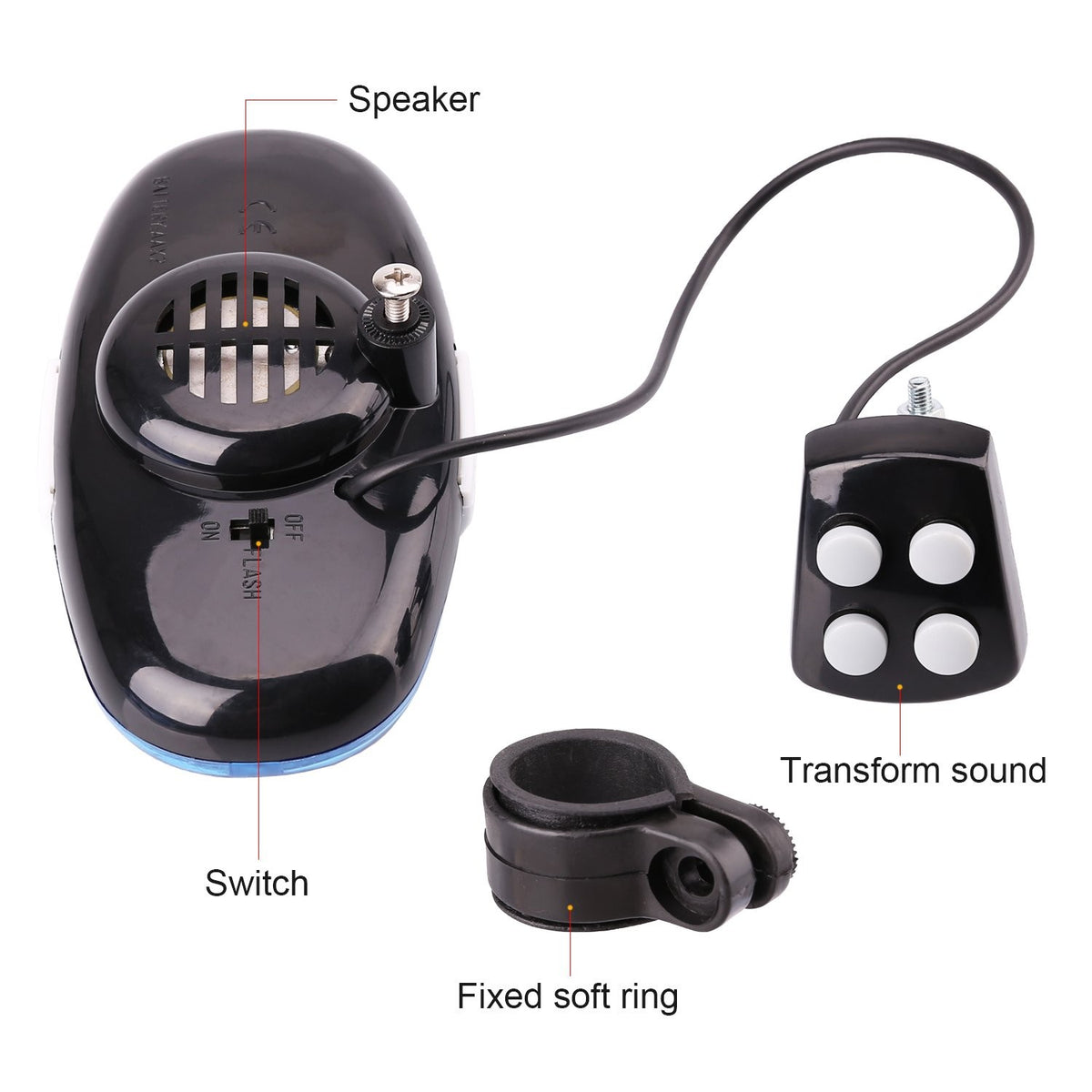 Bike Police Siren Horn with LED Lights Waterproof Bicycle Accessory