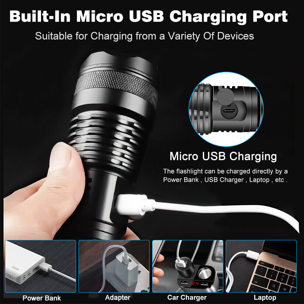 Rechargeable LED Tactical Flashlight 500m Waterproof Handheld Torch