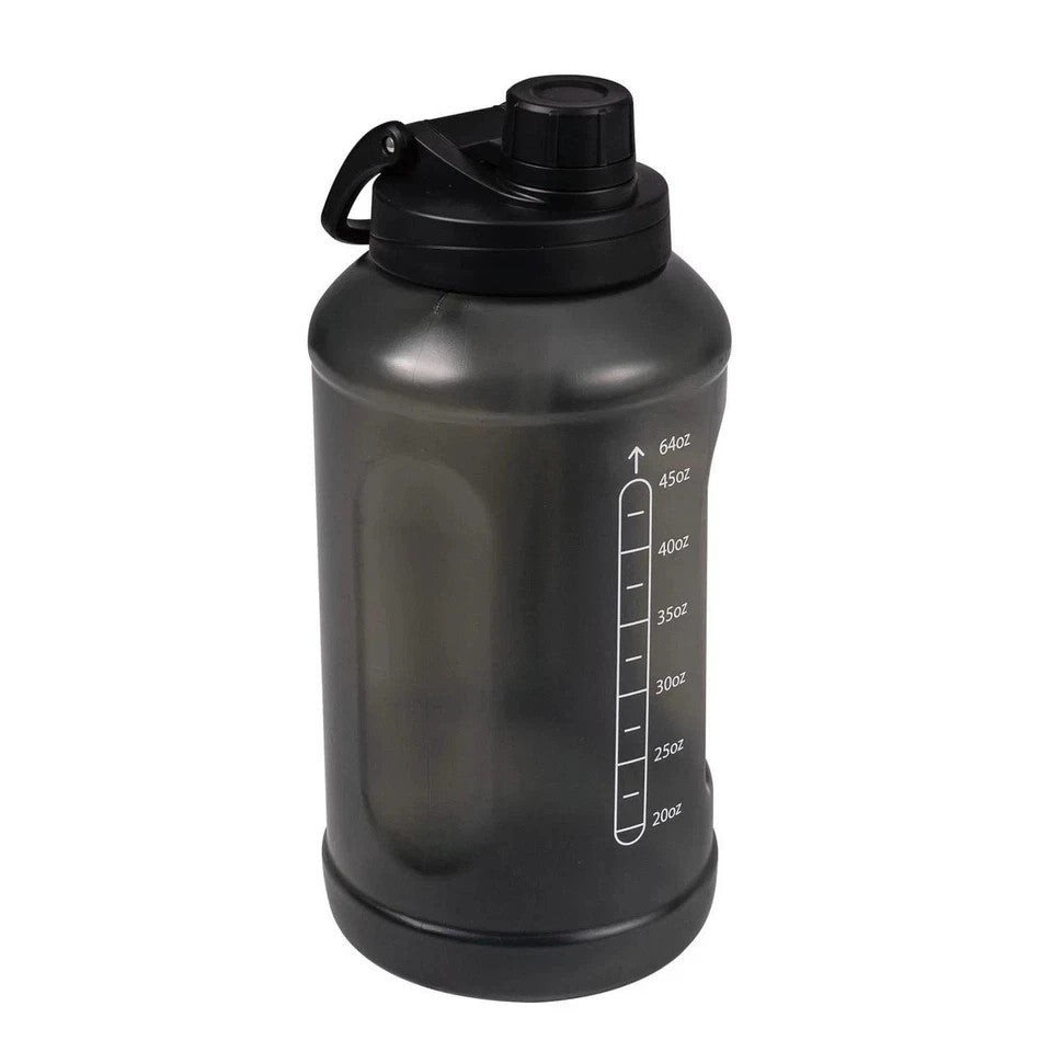 Reusable Water Bottle 64oz with Straw - Pack of 2, Black, Plastic